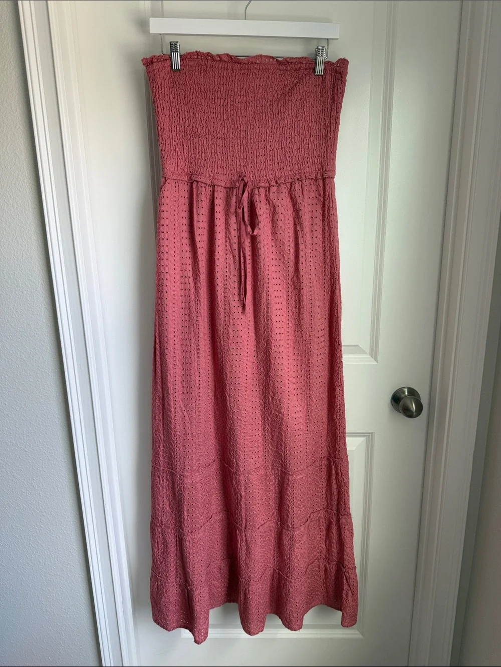JESSICA SIMPSON Strapless Smocked Maxi Dress in Dusty Rose